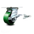 Service Caster 4 Inch Green Poly on Cast Iron Caster with Roller Bearing and Brake/Swivel Lock SCC-35S420-PUR-GB-SLB-BSL